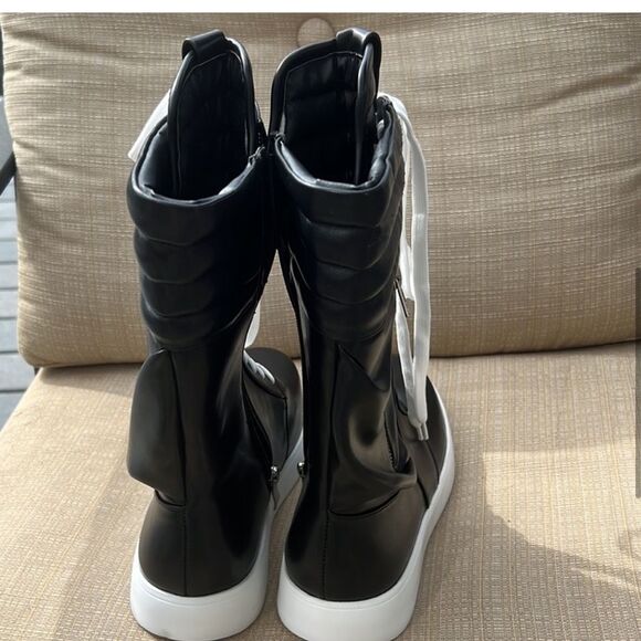 Azalea Wang Black Lace-up Zipper Boot In Manmade Materials Size 8 - Picture 6 of 7